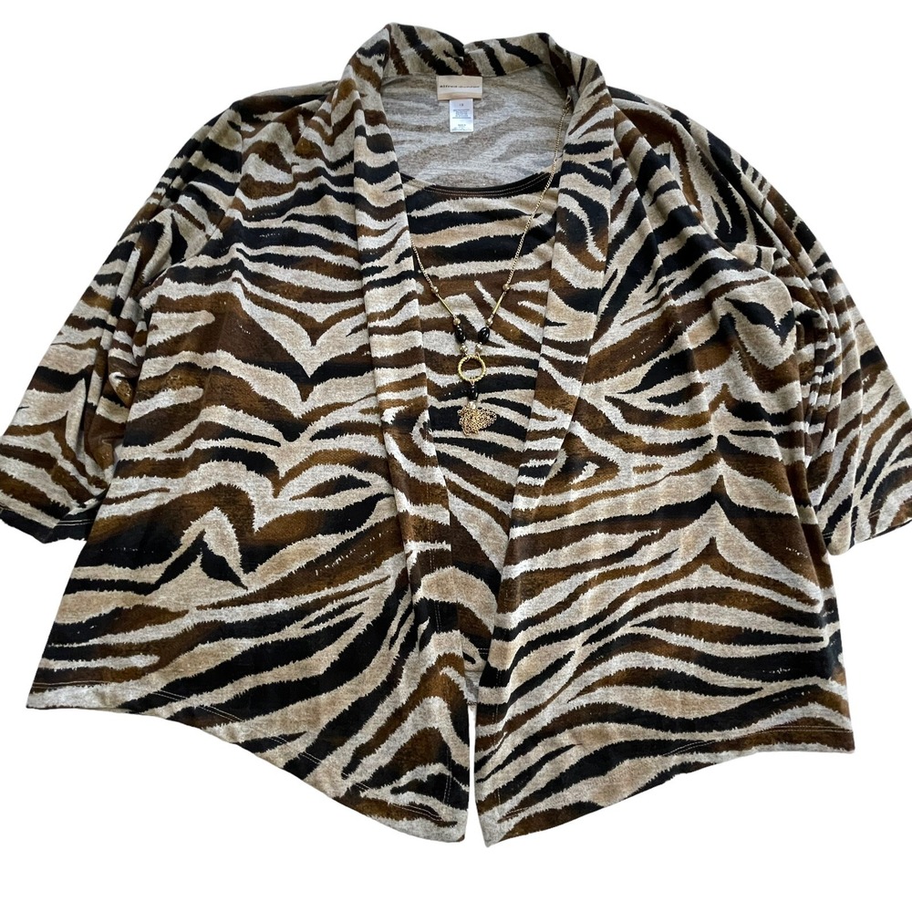 Alfred Dunner Sweater Womens 1X Tiger Print‎ Animal 2-in-1 piece  & Necklace